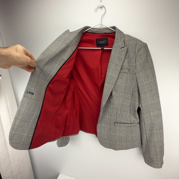 BANANA REPUBLIC Classic Fit Glen Plaid One-Button Gray w/ Red Lining Blazer 8 - Picture 5 of 5